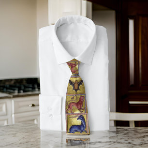 Middeleeuws Aberdeen Bestiary Goud Blauw Bruin Roo Stropdas