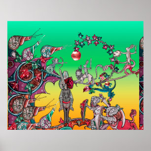 MIDDELEEUWS BESTIARIUM OORLOG, RIDDERS, REUZENSLAK POSTER