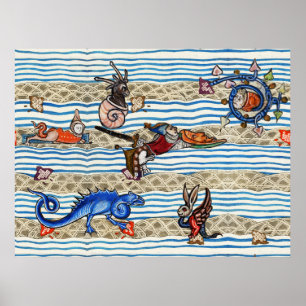 MIDDELEEUWS BESTIARIUM, ZEE MONSTERS FANTASIEDIERE POSTER