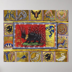 MIDDELEEUWS BESTIARIUM,ZWARTE EGEL KONING en DIERE Poster