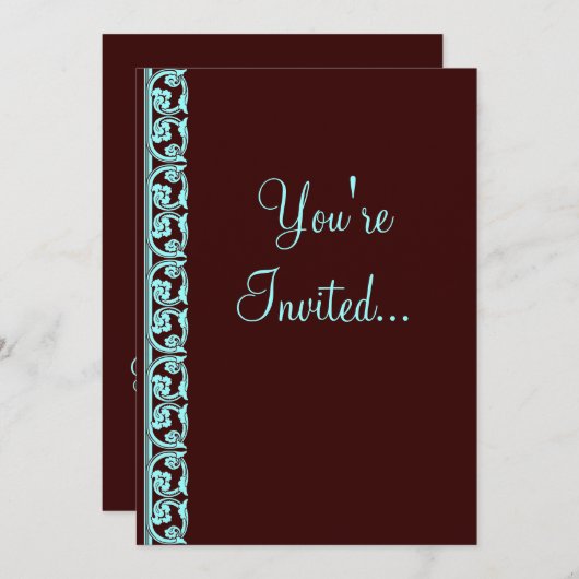 Middeleeuws Blauwgroen op Chocolate Custom Invitat Kaart (Voorkant / Achterkant)