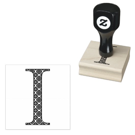 Middeleeuws Damast Monogram Letter I Rubberstempel (Gestempeld)