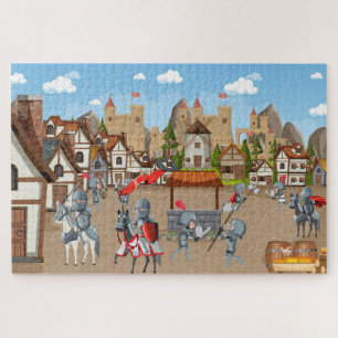 Middeleeuws dorps kasteel ridders legpuzzel