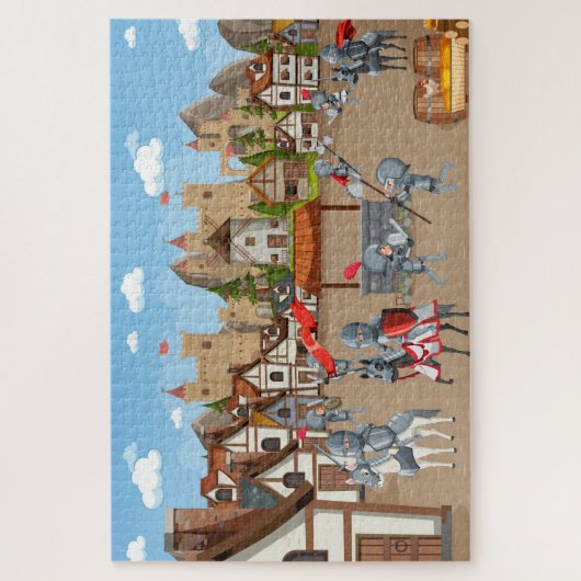 Middeleeuws dorpscastrum ridders legpuzzel (Verticaal)