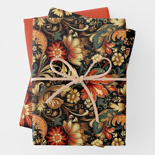 Middeleeuws Elegantie Bloemenpatroon Inpakpapier Vel (In situ)