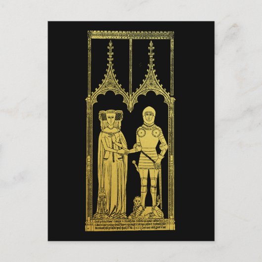 Middeleeuws Graf Messing Rubbing Knight, Dame en K Briefkaart (Voorkant)