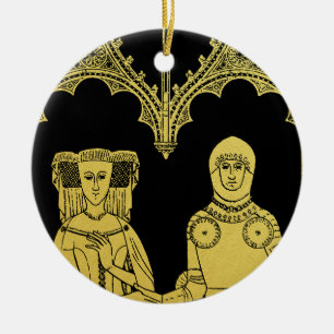 Middeleeuws Graf Messing Rubbing Knight, Dame en K Keramisch Ornament