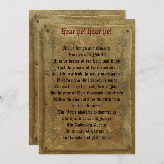 Middeleeuws huwelijksuitnodigingsbesluit sjabloon kaart (Voorkant / Achterkant)