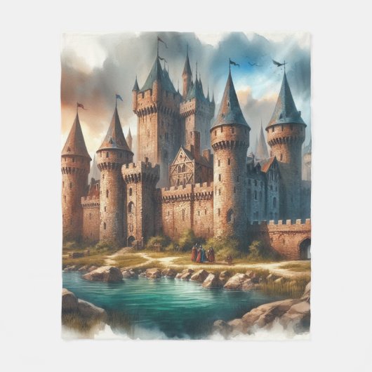 Middeleeuws kasteel bij een rustige rivier bij zon fleece deken (Voorkant)
