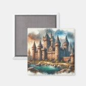 Middeleeuws kasteel bij een rustige rivier bij zon magneet (Voorkant / Achterkant)