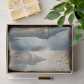 Middeleeuws kasteel bij zonsondergang met sfeervol tissuepapier (Geschenk)