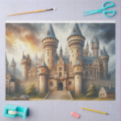 Middeleeuws kasteel bij zonsondergang met sfeervol tissuepapier (Craft)