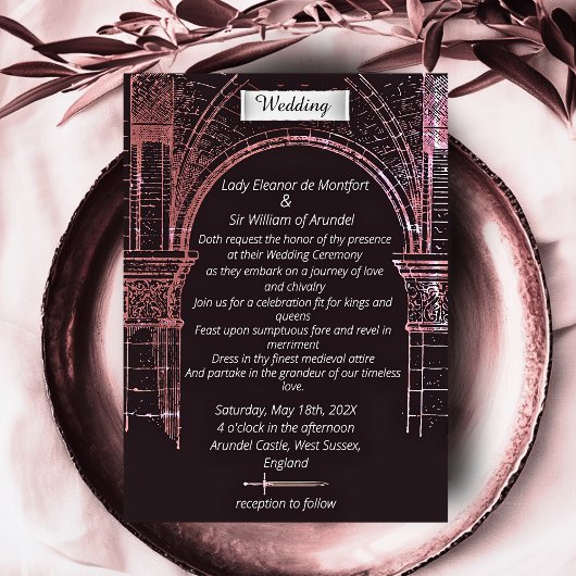 Middeleeuws kasteel faux perkament bruiloft kaart