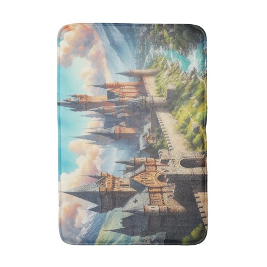 Middeleeuws kasteel in een bergvallei landschap badmat (Voorkant Verticaal)