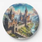 Middeleeuws kasteel in een bergvallei landschap papieren bordje (Voorkant)