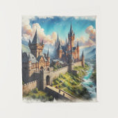 Middeleeuws kasteel in een bergvallei landschap wandkleed (Voorkant)