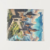 Middeleeuws kasteel in een bergvallei landschap wandkleed (Voorkant (horizontaal))