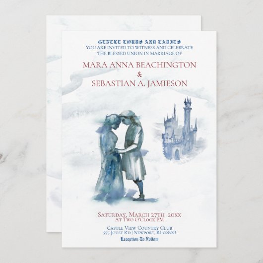 *~* Middeleeuws Kasteel Koppel Verliefd Huwelijk Kaart (Voorkant / Achterkant)