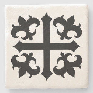 Middeleeuws kruis en fleur de lis symbolen stenen onderzetter