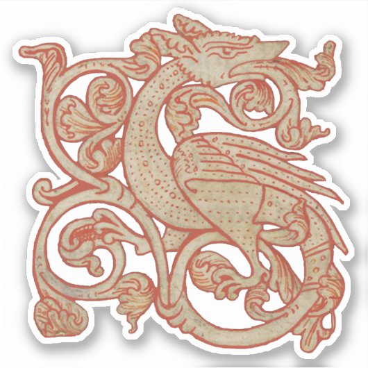 Middeleeuws manuscript Dragon Vinyl Sticker (Voorkant)