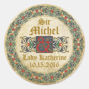 Middeleeuws Manuscript Gothic Trouwlabel Ronde Sticker
