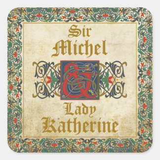 Middeleeuws Manuscript Gothic Trouwlabel Vierkante Sticker