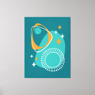 Middeleeuws modern atoomtijdperk 14 Blauwgroen aqu Canvas Afdruk