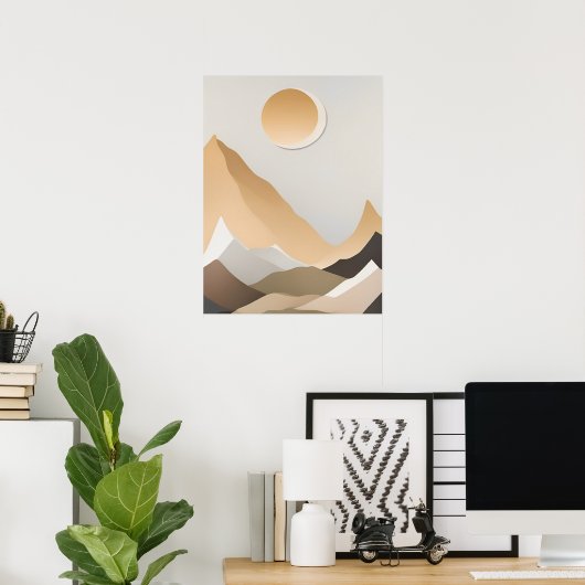 Middeleeuws modern Eclypsegebergte Abstract Boho Poster (Thuiskantoor)