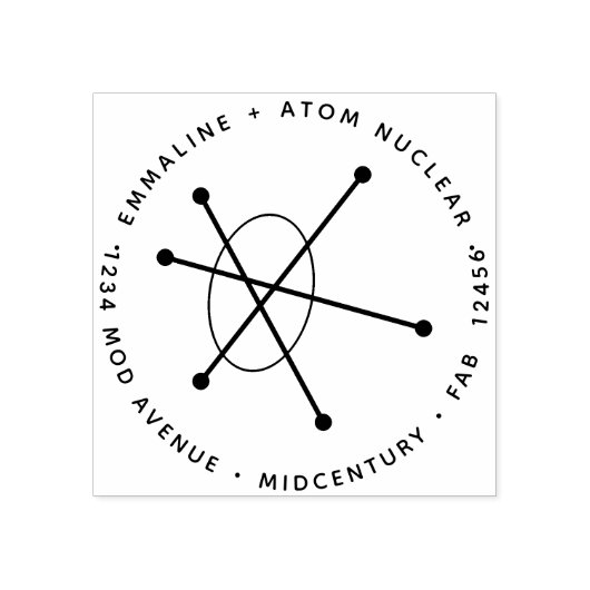 Middeleeuws modern minimalistisch atoomatoom 	rubberstempel (Afrduk)