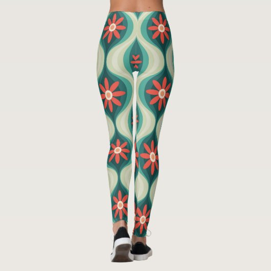 Middeleeuws modern: Oranje bloemen Abstract Leggings (Achterkant)