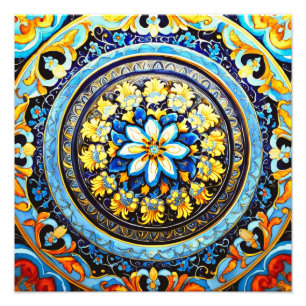 Middeleeuws Romeins Italiaans Spaans Majolica Flor Foto Afdruk