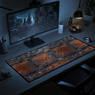 Middeleeuws rustiek leer en ijzeren printerbalie M Bureaumat