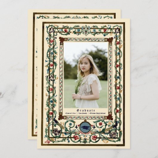  "middeleeuws" verlicht Afstuderen Kaart (Voorkant / Achterkant)