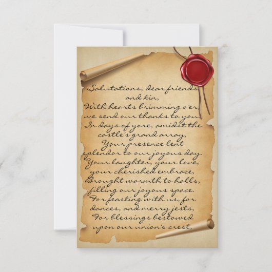 Middeleeuws verouderd Scroll Wax Seal Bruiloft Dan Bedankkaart (Voorkant)
