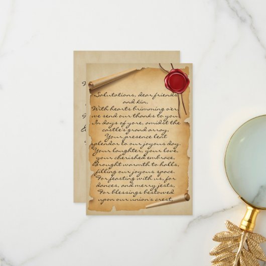 Middeleeuws verouderd Scroll Wax Seal Bruiloft Dan Bedankkaart (Voorkant / Achterkant in situ)