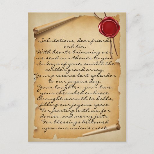Middeleeuws verouderd Scroll Wax Seal Bruiloft Dan Briefkaart (Voorkant)