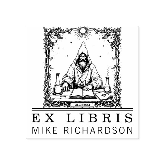 Middeleeuwse alchemistische boekplaatstempel rubberstempel (Afrduk)