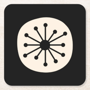 Middeleeuwse atoomdot Cute Retro Black en Cream Vierkante Kartonnen Onderzetter