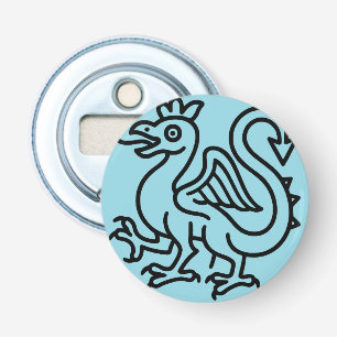 Middeleeuwse Basilisk Sigil Fantasy Heraldiek Myth Button Flesopener