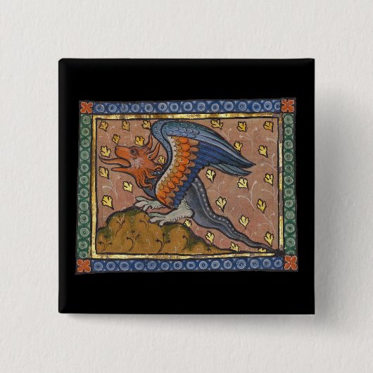 Middeleeuwse Bestiaire Draak 1270 Vierkante Button 5,1 Cm (Voorkant)