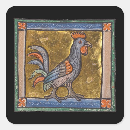 Middeleeuwse Bestiaire Haan c. 1270 Vierkante Sticker (Voorkant)