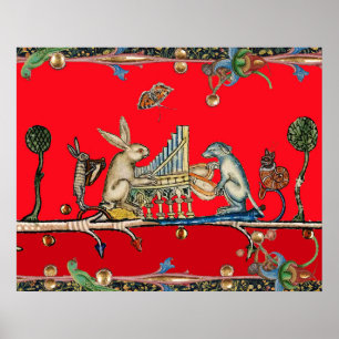 MIDDELEEUWSE BESTIARIUM MAKT MUZIEK,Konijn,Hond ,R Poster