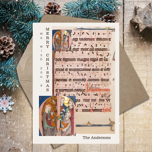 Middeleeuwse Bladmuziek Kerstmiskerststal Feestdagenkaart