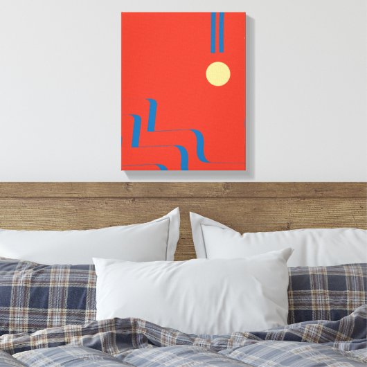 Middeleeuwse blauwe lijn, kunst van lijnen, kunst canvas afdruk (Insitu (Slaapkamer))