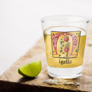 Middeleeuwse bloemrijke verluchte letter N monogra Shot Glas