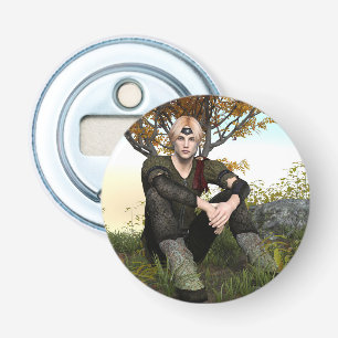 Middeleeuwse Bos Prins Fantasie Portret Button Flesopener