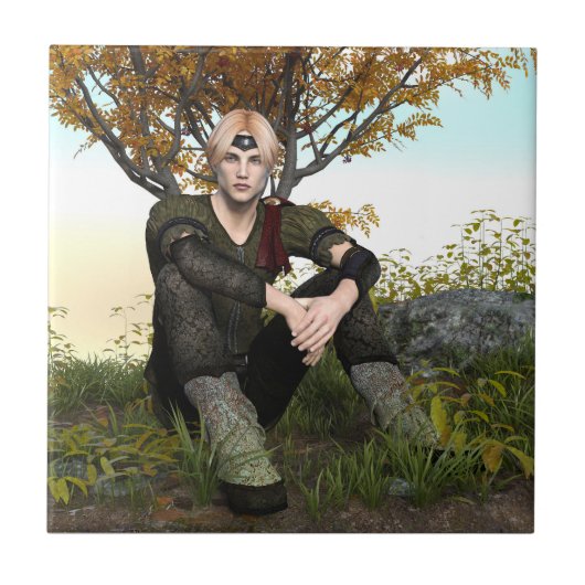 Middeleeuwse Bos Prins Fantasie Portret Tegeltje (Voorkant)