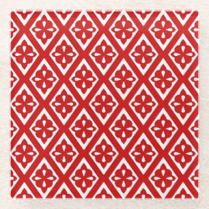 Middeleeuwse diamanten - diep rood en wit glazen onderzetter