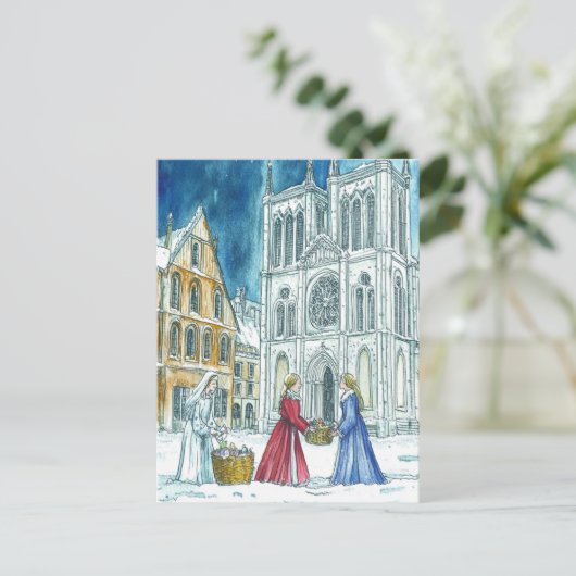 Middeleeuwse dorpsscène Prettig kerstfeest Briefkaart (Staand voorkant)