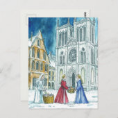 Middeleeuwse dorpsscène Prettig kerstfeest Briefkaart (Voorkant / Achterkant)